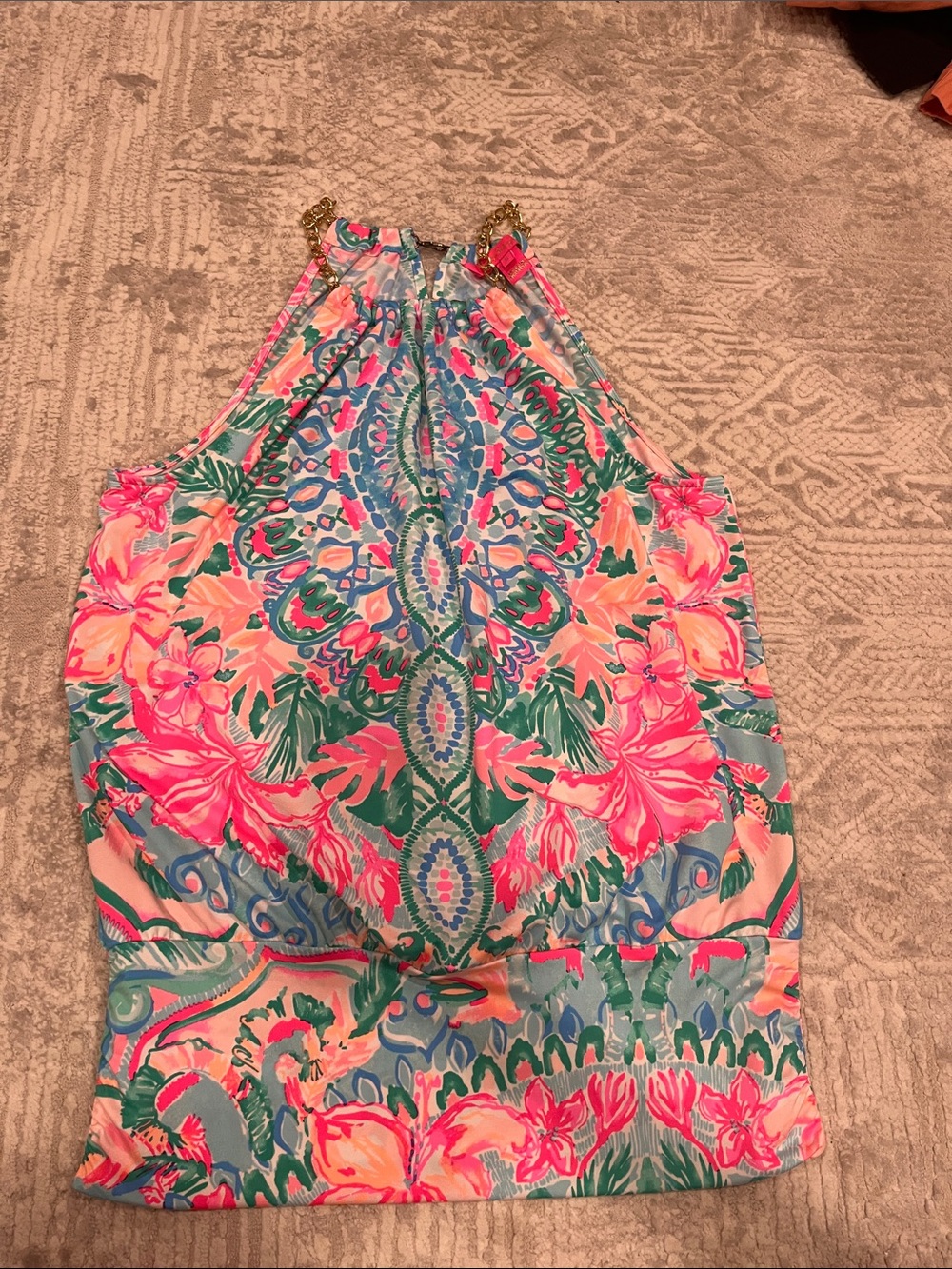Lilly Pulitzer Floral Halter Tank Top - Pink & Teal